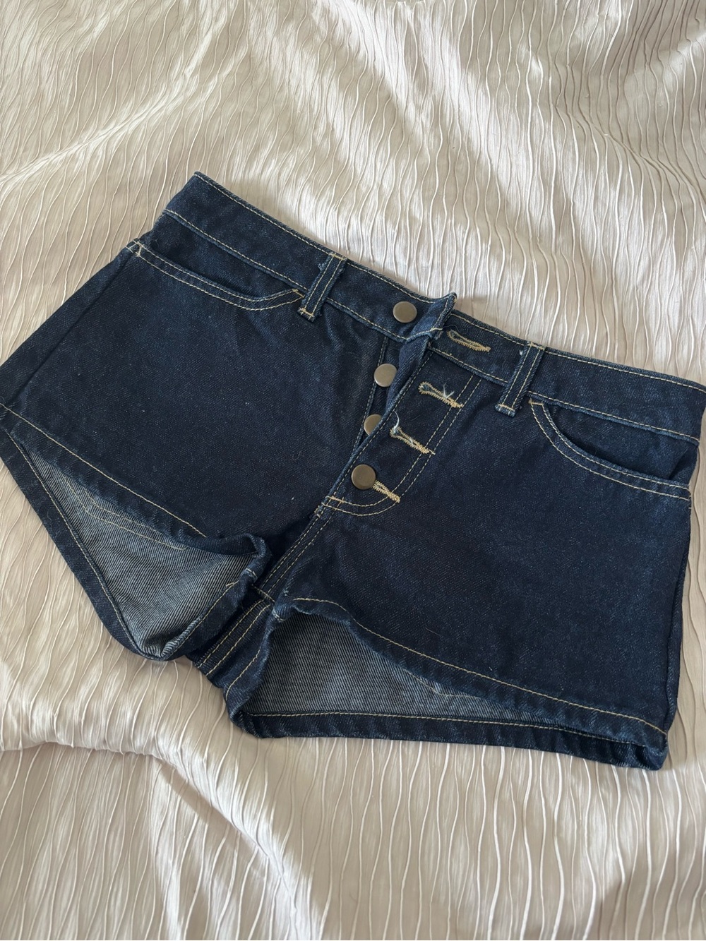 American Apparel Dark Indigo Button-Front Denim Shorts